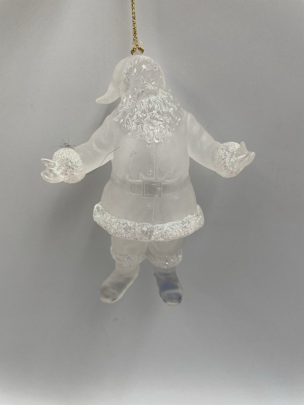 Frosted Santa Claus Christmas Ornament Santa Iridescent Glitter Snow Plastic Vtg